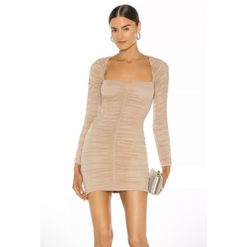 Micheal Costello X Revolve Franky Ruched Nude Bodycon Dress S $168